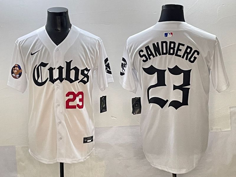 Men 2025 Chicago Cubs #23 Sandberg White Five generations Joint Name Nike MLB Jersey style 3